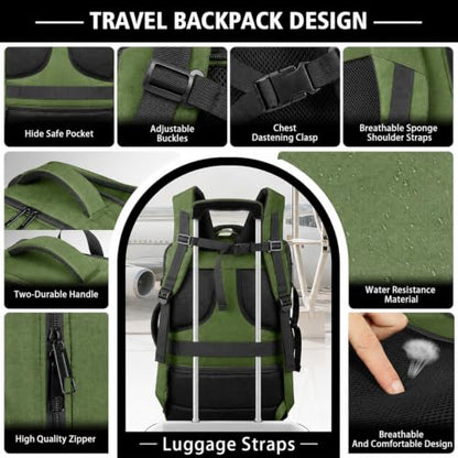 Travelability 1-7 DAYS Expandable Carry On Anti Theft Water Resistant - color: Green, size: 18.4inch - 23.2"x14.9"x9.4"(+3.5")