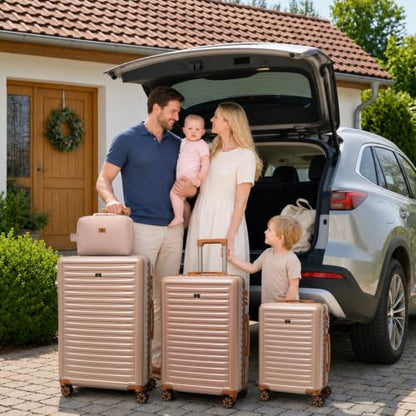 KUNEL Luggage Sets 5 Pcs suitcases with Wheels, 20/24/28Inch, RoseGold - color: RoseGold