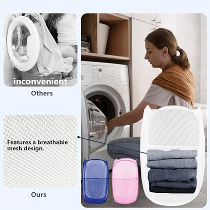 Pop Up Laundry Hamper, Mesh Laundry Basket Collapsible, Foldable Hamper for Travel and Storage, 3 Pack (White+Pink+Blue) - color: 3P White+Pink+Blue