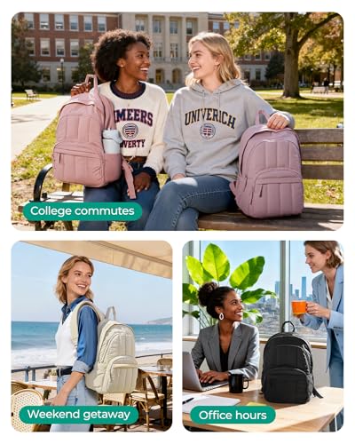 BAGSMART College Laptop Backpack,Cute Travel Backpack for Women,Quilted Computer Bookbag - color: 01-black