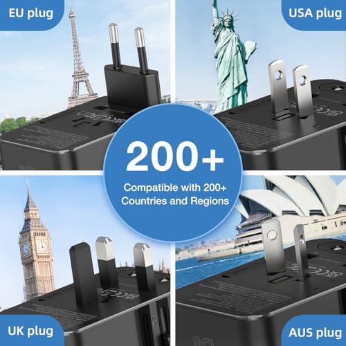 45W Universal Travel Adapter – Compact Plug with 3 USB-C & 2 USB-A Ports for EU/UK/US/AU, International Power Adapter Worldwide Charger, CE/FCC/RoHS Certified (Purple) - color: Purple