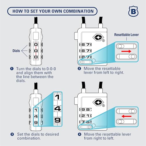Brinks TSA Accepted Luggage Lock with 2.5" Cable Shackle, Black, 4-Pack - color: Black, size: 2.5" Shackle