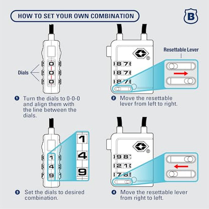Brinks TSA Accepted Luggage Lock with 1.5" Long Cable Shackle, Black, 4Pack - color: Black, size: 1.5" Shackle