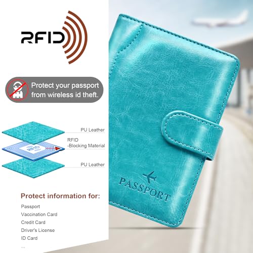 Passport Holder for Travel Essentials Wallet Cover Case Women Men Gift - color: D-Turquoise