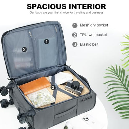KROSER Softside Expandable Carry On Luggage with Front Business Pockets，20 Inch Suitcases with Spinner Wheels & Built-in TSA Lock, Durable Suitcase Rolling Luggage with USB Port, Grey - color: Grey-20, size: 20 inch