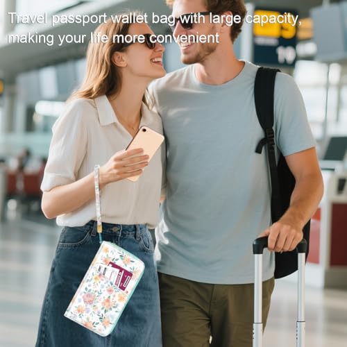 Family Passport Holder Wallet RFID Blocking Document Organizer - color: Watercoler Floral