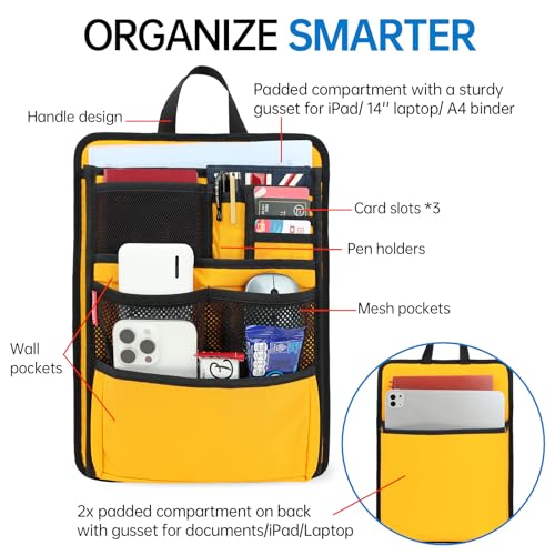 Slim Rugged Backpack Organizer Insert for Business Casual Men Women -13 Pockets,Padded Nylon,Max 14'' laptop- Yellow - color: Yellow