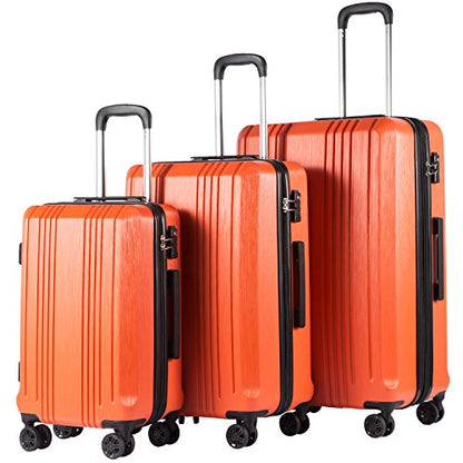 Coolife PC+ABS Hardshell Luggage, TSA Lock, Spinner Wheels, 3-Piece Set - color: orange, size: 3-Piece Set (20/24/28 inch)