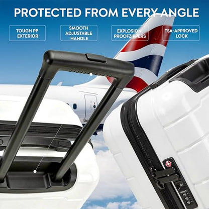 5-Piece Luggage Set Expandable Hardside Polypropylene Suitcase Set with TSA Locks & 8 Silent Spinner Wheels Lightweight Nested Suitcases Travel Set American Airline-Approved Carry-On - White - color: White, size: 5-Piece Set