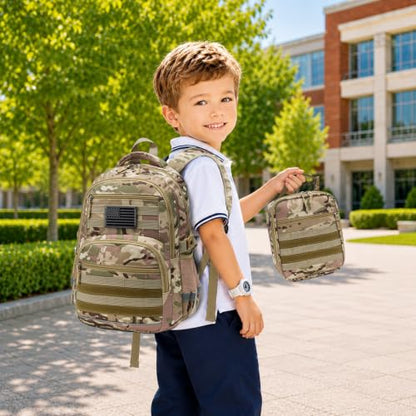 Boys Camo Rolling Backpack with Lunch Box Pencil Case | Kids Tactical Military Army Roller Backpack With Wheels Kindergarten Elementary School Bookbag Travel Camping, Khaki Camo - color: Khaki Camo