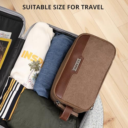 WITZMAN Canvas Toiletry Bag for Men Travel Toiletries Large 7L Dopp Kit - color: Brown
