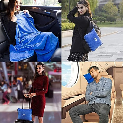 BlueHills Premium Soft Travel Blanket Pillow Plush Airplane, Car Royal Blue - color: Royal-1pk-t003