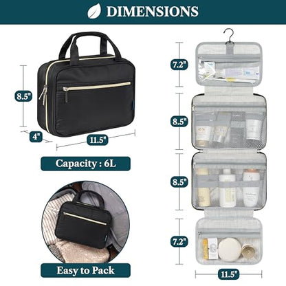 PAVILIA Hanging Toiletry Bag for Women Men Portable Makeup Organizer, Black - color: Black Gold