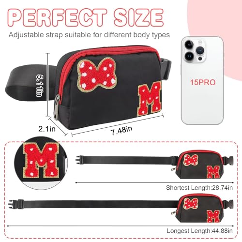 Initial Letter Bow Mouse-Ear Fanny Pack for Teen Girls,Cute Chenille Belt Bag Crossbody Travel Waist Pack for Women&Kids,Personalized Gift for Theme Park,School & Travel, Birthday Christmas(M) - size: M