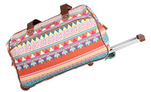 Lily Bloom Pattern 22 Inch Duffel Bag with 2-Rolling Wheels, Weekender Overnight Travel Lightweight Carry-On Suitcase For Women - color: On the Prowl