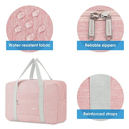 Narwey Personal Item Travel Bag, Foldable Carry on Duffle Bag for Women Men - color: AA-Thick Pink