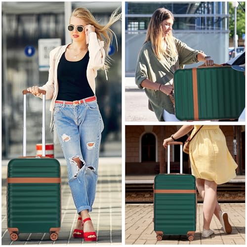 Kono Checked Luggage 24in Expandable Spinner TSA Lock ABS+PC Green - color: Green/Brown, size: Checked-medium 24-inch