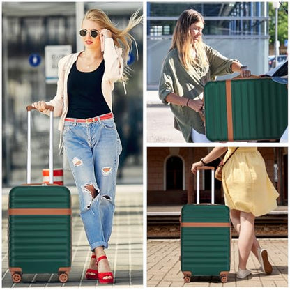 Kono Checked Luggage 24in Expandable Spinner TSA Lock ABS+PC Green - color: Green/Brown, size: Checked-medium 24-inch