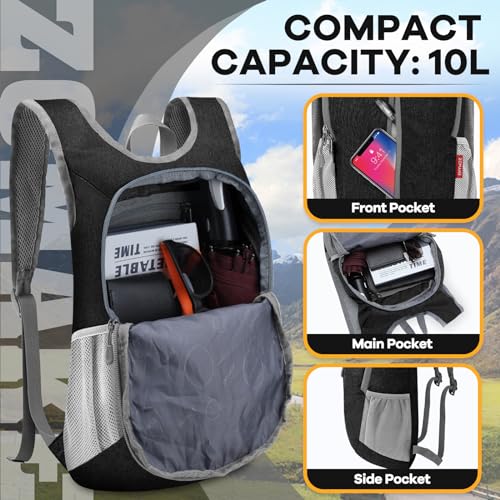 ZOMAKE 10L Ultra Lightweight Packable Backpack, Small Daypack Light Foldable Backpacks Water Resistant Day Bag for Hiking(Black) - color: Black A1, size: 10L