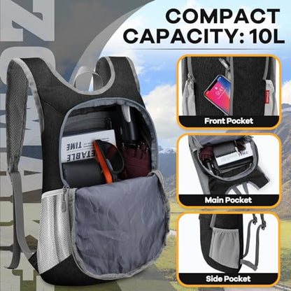 ZOMAKE 10L Ultra Lightweight Packable Backpack, Small Daypack Light Foldable Backpacks Water Resistant Day Bag for Hiking(Black) - color: Black A1, size: 10L
