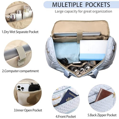 3PCS Weekender Bags for Women, Large Travel Bags Personal Item Travel Bag - color: Sky blue