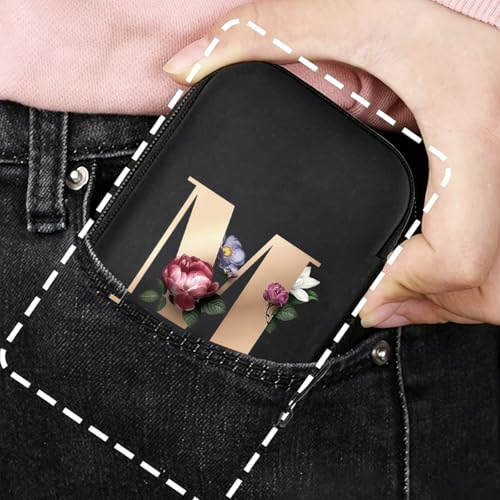 Letter And Flower Print Hard Shell Electronics Organizer, Shockproof Carrying Case for Cables, Earphones, Chargers, Ideal Gift for Travel & Daily Use，4.33 * 3.14 * 1.57 inch/SNB03-M
