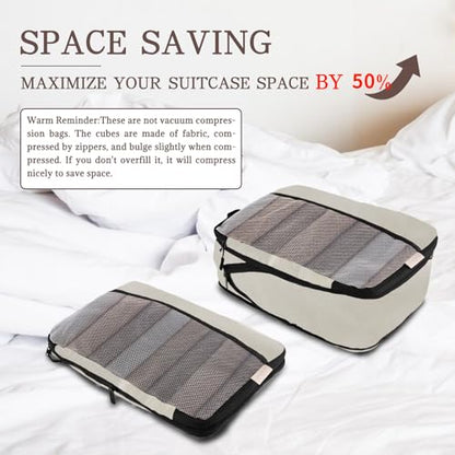U+U 6 Set Compression Packing Cubes, Travel Organizers (Cream) - color: Cream, size: 6 Set