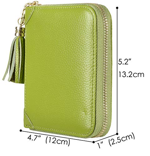Easyoulife Womens Credit Card Holder Wallet Zip Leather Card Case RFID Blocking (Green) - color: Green