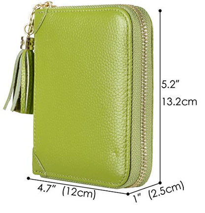 Easyoulife Womens Credit Card Holder Wallet Zip Leather Card Case RFID Blocking (Green) - color: Green