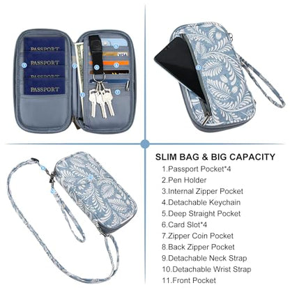 RFID Family Passport Wallet Holder Waterproof, Travel Document Organizer Credit Card Clutch Bag for Men Women (RFID Leaf) - color: RFID Leaf