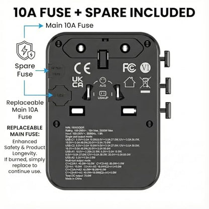 GaN 70W International Travel Adapter 6-in-1 for US/JP, EU, UK, AU