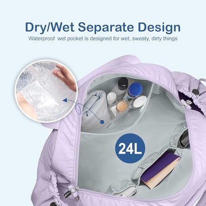 TOPDesign Travel Duffel Bag, Puffy Carry On Overnight, Gym Bag w/Wet Pocket - color: Light Purple