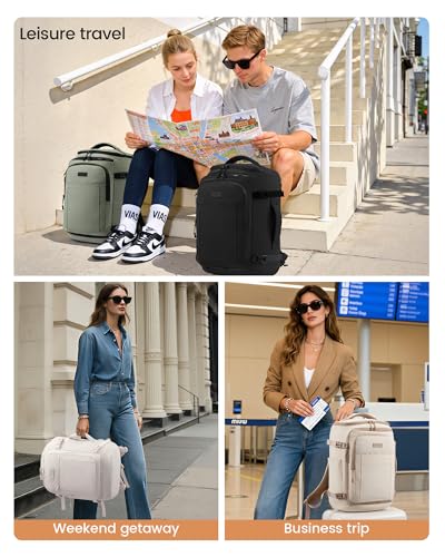 LOVEVOOK Travel Backpack for Women Men, 28L Personal Item Weekend Bag - color: Greige, size: 28L-3Pcs