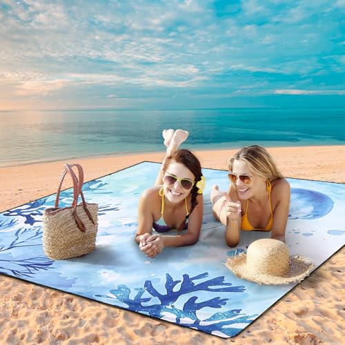 Beach Blanket Sandproof Extra Large Beach Mat Adults Waterproof Sand Free - color: Sm, size: 79" X 83"
