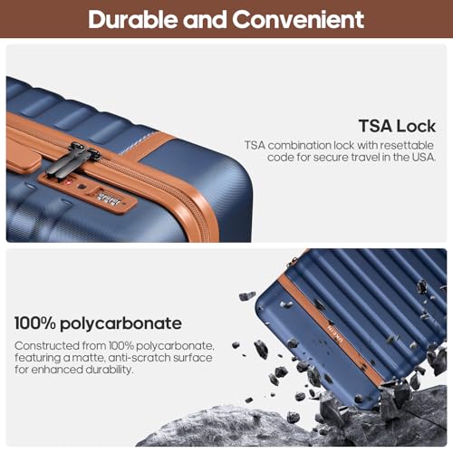 UKEIN Luggage Sets 3Piece, Carry On Luggage 20in Suitcase Set With Backpack - color: Navy Blue, size: 3 piece set (BP/20inch)