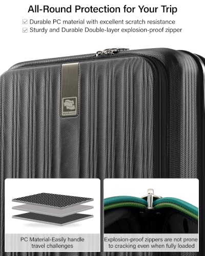 Hanke Top Opening 24" Medium Suitcase Expandable Hard Shell Jet Black - color: Jet Black, size: 24 Inch EXT