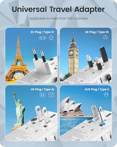 LENCENT 140W International Travel Adapter, GaN Universal Travel Adapter - color: White, size: 140W-1A3C(4 Fast Charger Ports)