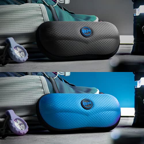 BLUPOND Sunglasses Case Semi Hard EVA Shell with Metal Hanging Hook Belt Clip Sun Glasses Storage - color: Black/Aqua Blue