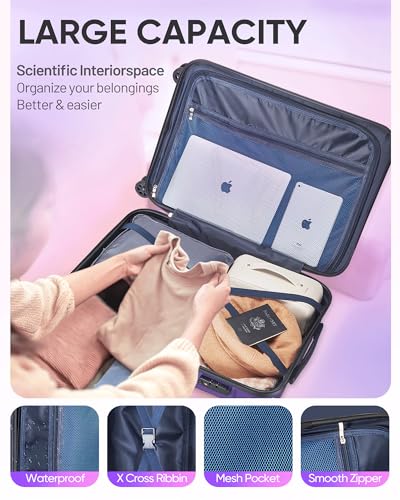 Expandable Checked Luggage Suitcase with Wheels - color: Magic, size: M(24 In)