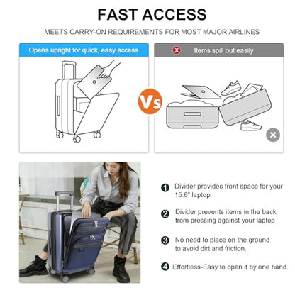 KROSER Hardside Expandable Carry On Luggage 22x14x9 Airline Approved With Front Business Pockets, 20 Inch Suitcases with Wheels, Carry on Suitcase with TSA Lock & USB Port, Navy - color: Navy