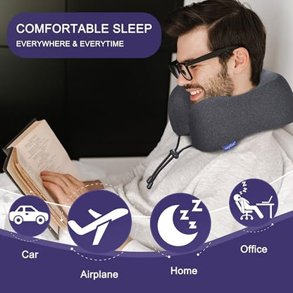 napfun Neck Pillow for Travel, Memory Foam Airplane Pillow, Full Black - color: Black