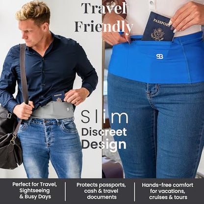 StashBandz Running Belt, Money Belt, 4-Pocket Phone Holder with Zipper - color: Black, size: X-Small