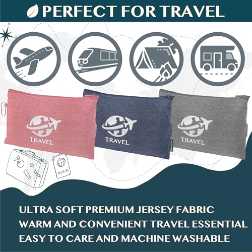 PAVILIA Travel Blanket Airplane Compact Pillow with Bag for Flights, Navy - color: Navy