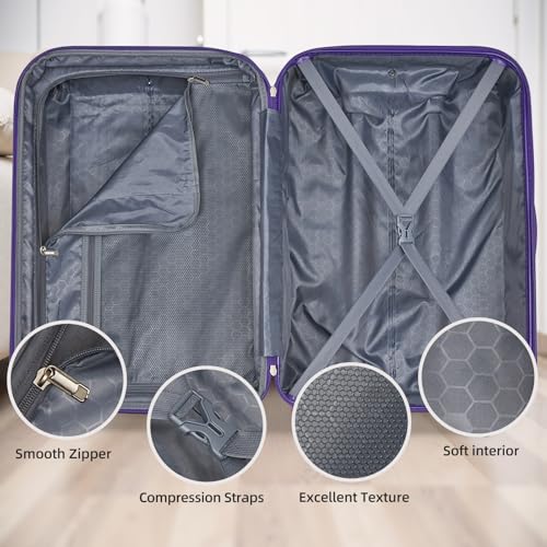 LARVENDER Luggage Sets 5 Piece, PC+ABS Expandable Suitcases with Wheels - color: Midnight Berry, size: 5 Piece Set (20/24/28/DB/TB)