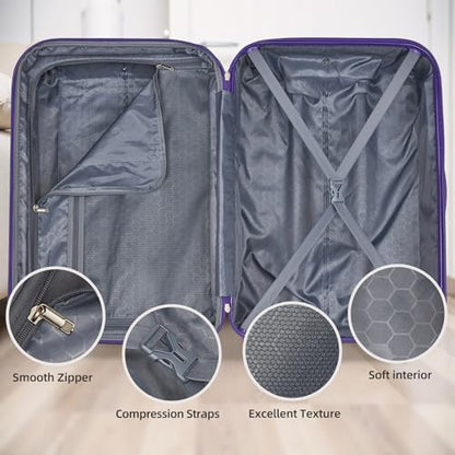 LARVENDER Luggage Sets 5 Piece, PC+ABS Expandable Suitcases with Wheels - color: Midnight Berry, size: 5 Piece Set (20/24/28/DB/TB)