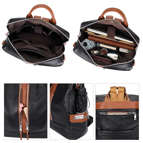 ALTOSY Genuine Leather Backpack for Women Convertible Shoulder Bag - color: Black/Brown