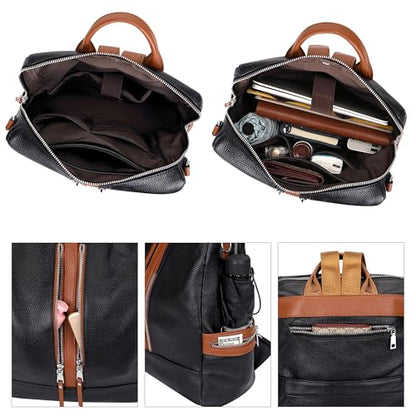 ALTOSY Genuine Leather Backpack for Women Convertible Shoulder Bag - color: Black/Brown