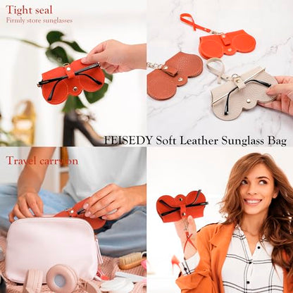 FEISEDY 2Pack Soft Leather Sunglass Bag, Portable Holder Eyeglasses Case - color: Grey + Brown