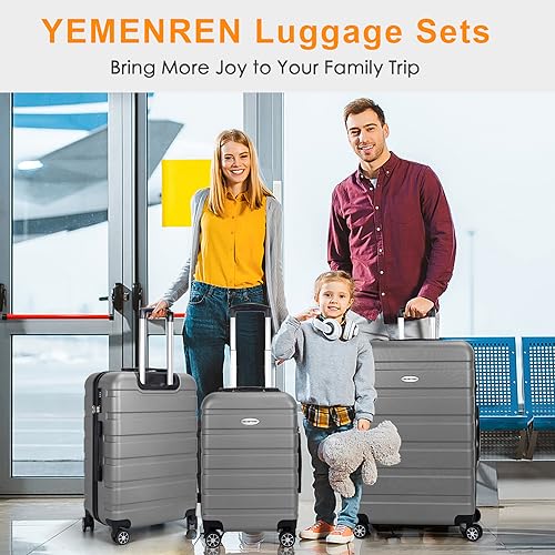 Luggage Sets Hardside Lightweight Suitcase with Spinner Wheels TSA Lock, 3-Piece Set (20/24/28) - color: Silver