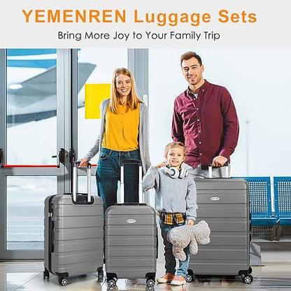 Luggage Sets Hardside Lightweight Suitcase with Spinner Wheels TSA Lock, 3-Piece Set (20/24/28) - color: Silver
